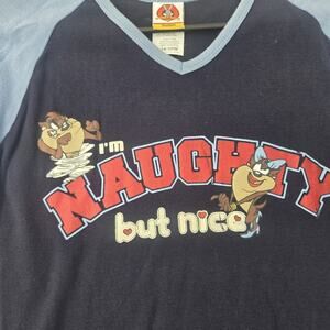 Vintage Looney Tunes Shirt Womens 18/20W Blue Taz I’m Naughty But Nice Y2K